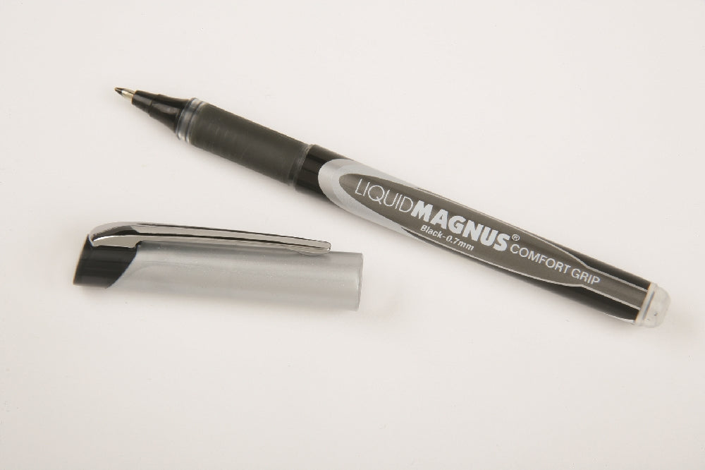 Image of SKILCRAFT® Liquid Magnus® Liquid Magnus Comfort Grip Rollerball Pen, Black Ink, Fine Point Arrowhead 0.7mm, 4/Package, Case of 12 Packages