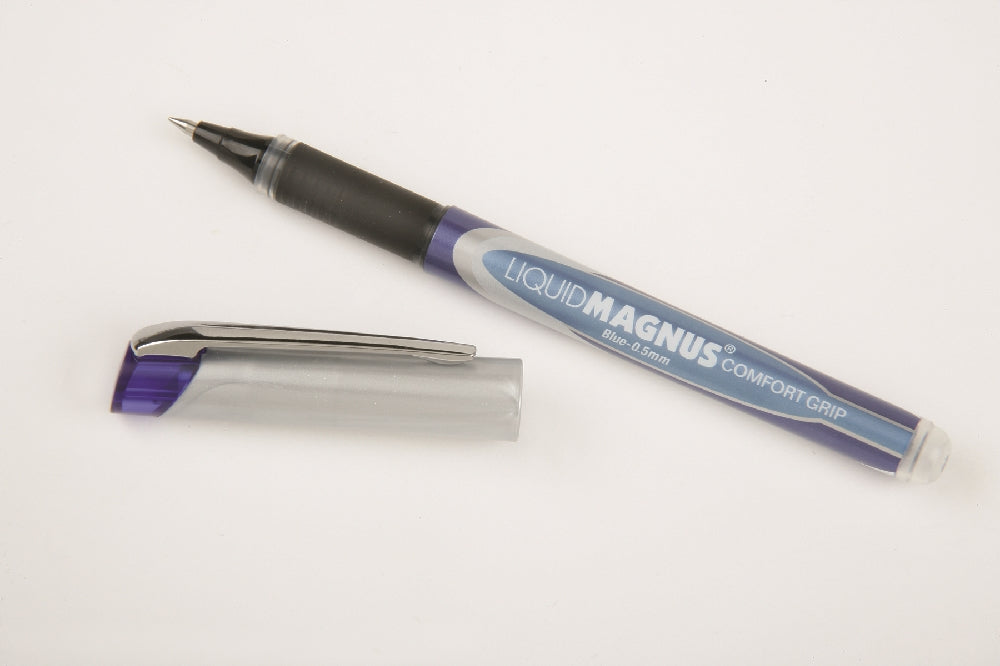 Image of SKILCRAFT® Liquid Magnus® Liquid Magnus Comfort Grip Rollerball Pen, Blue Ink, Micro Point Arrowhead 0.5mm, 4/Package, Case of 12 Packages