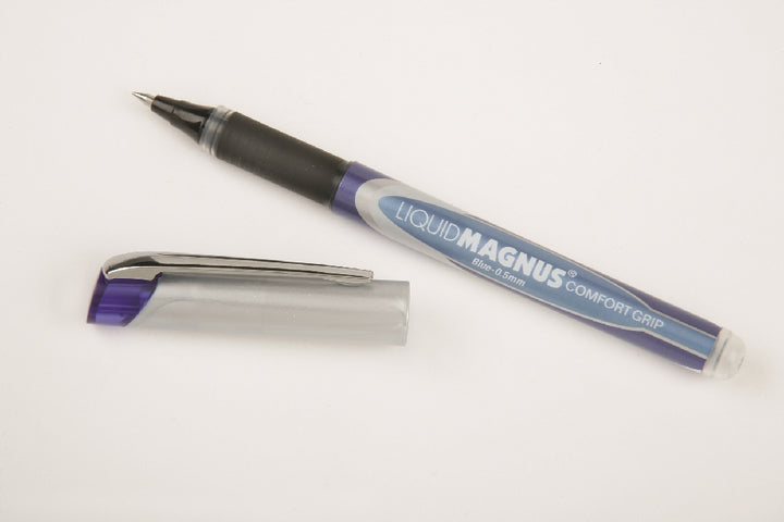 Image of SKILCRAFT® Liquid Magnus® Liquid Magnus Comfort Grip Rollerball Pen, Blue Ink, Micro Point Arrowhead 0.5mm, 4/Package, Case of 12 Packages