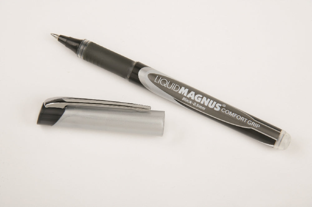 Image of SKILCRAFT® Liquid Magnus® Liquid Magnus Comfort Grip Rollerball Pen, Black Ink, Micro Point Arrowhead 0.5mm, 4/Package, Case of 12 Packages