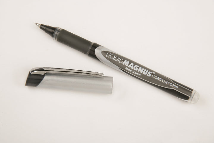 Image of SKILCRAFT® Liquid Magnus® Liquid Magnus Comfort Grip Rollerball Pen, Black Ink, Micro Point Arrowhead 0.5mm, 4/Package, Case of 12 Packages