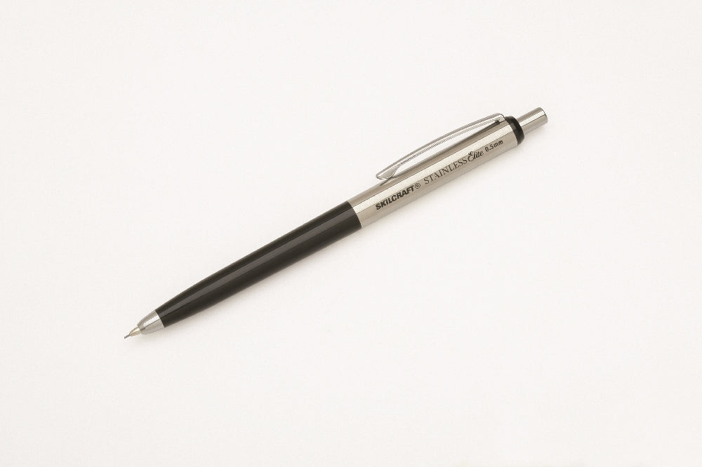 Image of SKILCRAFT® Stainless Elite Mechanical Pencil , Fine Point, Black and Stainless Steel Barrel, 3/Package, 1 Package