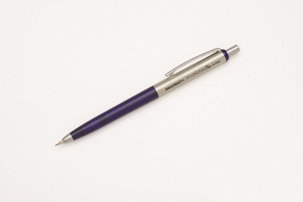 Image of SKILCRAFT® Stainless Elite Mechanical Pencil , Medium Point, Blue and Stainless Steel Barrel