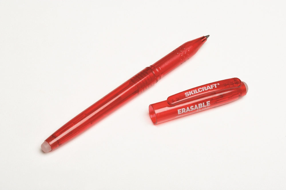 Image of SKILCRAFT® Erasable Re-Write Gel Stick Pen, Red Ink, Medium Point, Case of 12 Dozen