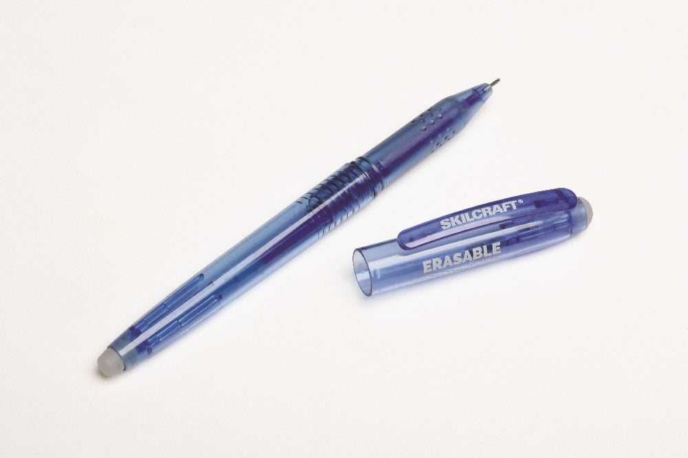 Image of SKILCRAFT® Erasable Re-Write Gel Stick Pen, Blue Ink, Medium Point, Case of 12 Dozen