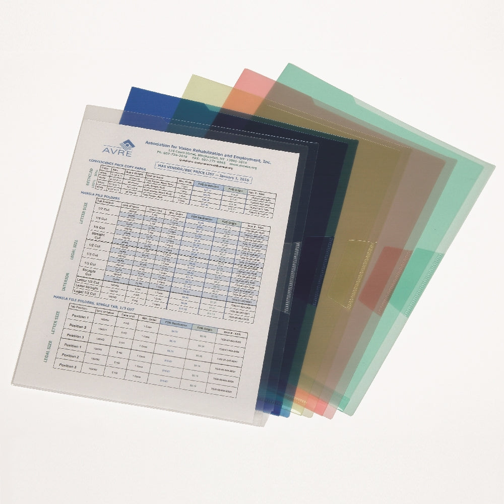 Image of SKILCRAFT® Project File Jacket, Translucent, Clear/Green/Blue/Red/Yellow, 5/Package, Case of 10 Packages
