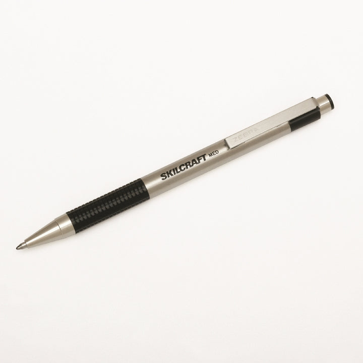 Image of SKILCRAFT® Zebra® Retractable Ballpoint Pen, Stainless Steel Barrel, Black Ink, Medium Point