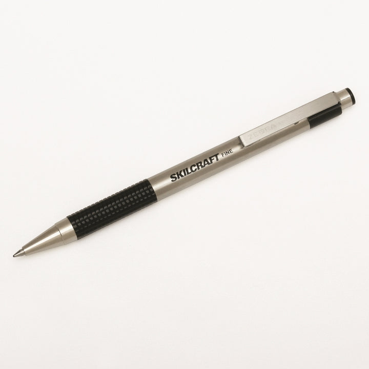 Image of SKILCRAFT® Zebra® Retractable Ballpoint Pen, Stainless Steel Barrel, Black Ink, Fine Point, 2/Package, Case of 12 Packages