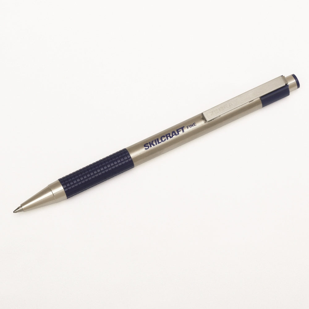 Image of SKILCRAFT® Zebra® Retractable Ballpoint Pen, Stainless Steel Barrel, Blue Ink, Fine Point