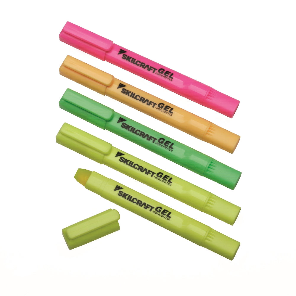Image of SKILCRAFT® Gel Highlighter, Assorted Fluorescent Colors, 5/Package, Case of 12 Packages of 5