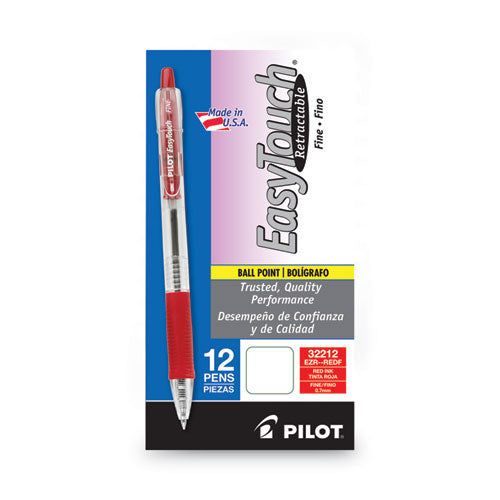 Image of Pilot® 32212 Easytouch Ballpoint Pen, Retractable, Fine 0.7 Mm, Red Ink, Clear Barrel, Dozen