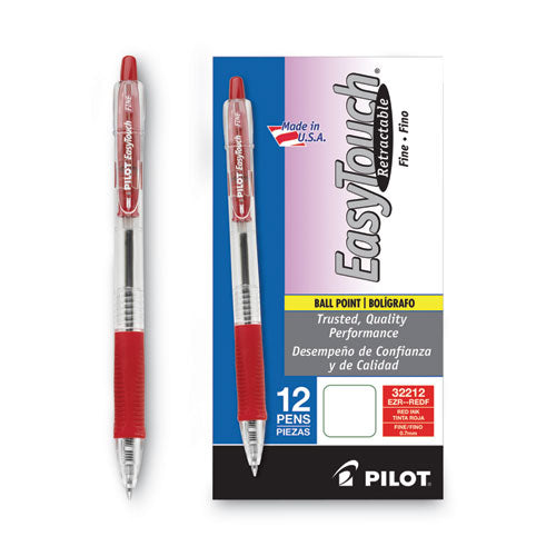 Image of Pilot® 32212 Easytouch Ballpoint Pen, Retractable, Fine 0.7 Mm, Red Ink, Clear Barrel, Dozen
