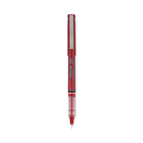 Image of Pilot® 35352 Precise V7 Rollerball Pen, Stick, Fine 0.7 mm, Red Ink, Red/Clear Barrel, Dozen