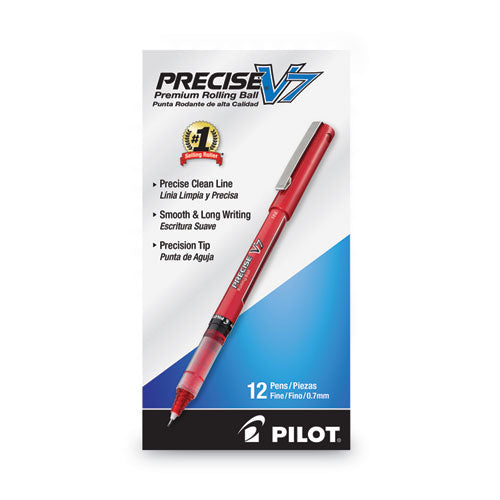 Image of Pilot® 35352 Precise V7 Rollerball Pen, Stick, Fine 0.7 mm, Red Ink, Red/Clear Barrel, Dozen
