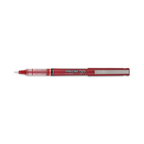 Image of Pilot® 35352 Precise V7 Rollerball Pen, Stick, Fine 0.7 mm, Red Ink, Red/Clear Barrel, Dozen