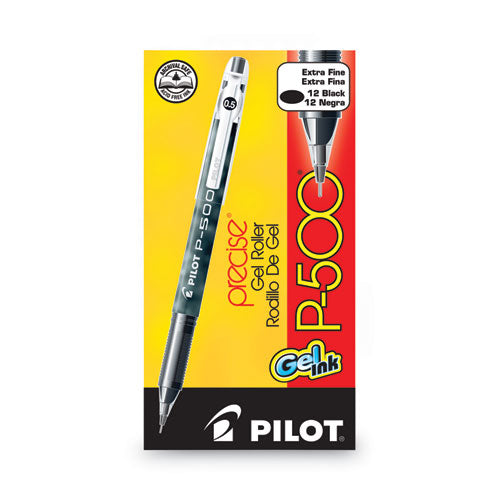 Image of Pilot® 38600 Precise P-500 Gel Pen, Stick, Extra-Fine 0.5 Mm, Black Ink, Black Barrel, Dozen
