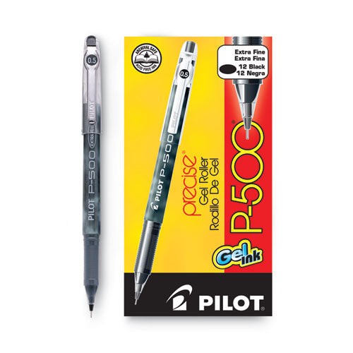 Image of Pilot® 38600 Precise P-500 Gel Pen, Stick, Extra-Fine 0.5 Mm, Black Ink, Black Barrel, Dozen