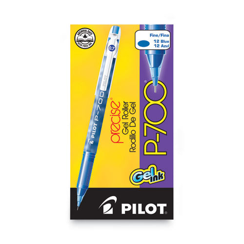 Image of Pilot® 38611 Precise P-700 Gel Pen, Stick, Fine 0.7 Mm, Blue Ink, Blue Barrel, Dozen