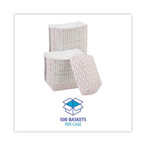 Image of Boardwalk® BWK30LAG250 Paper Food Baskets, 2.5 Lb Capacity, Red/white, 500/carton