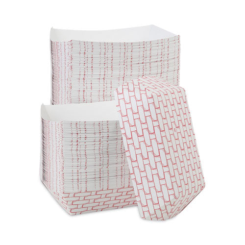 Image of Boardwalk® BWK30LAG500 Paper Food Baskets, 5 Lb Capacity, Red/white, 500/carton