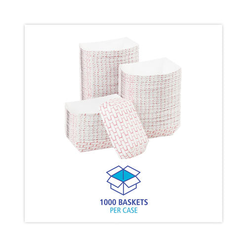 Image of Boardwalk® BWK30LAG025 Paper Food Baskets, 0.25 lb Capacity, 2.69 x 4 x 1.05, Red/White, 1,000/Carton