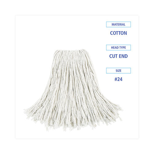 Image of Boardwalk® BWK2024CCT Cut-End Wet Mop Head, Cotton, #24, White 12/Carton