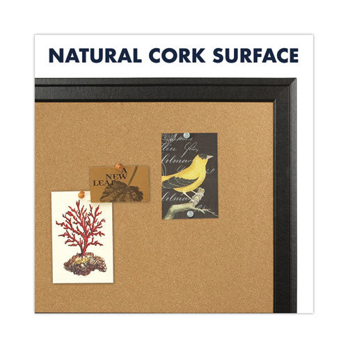 Image of QuartetÂ® Cork Bulletin Board with Black Frame, 17" x 11", Tan Surface, Black Fiberboard (MDF) Frame