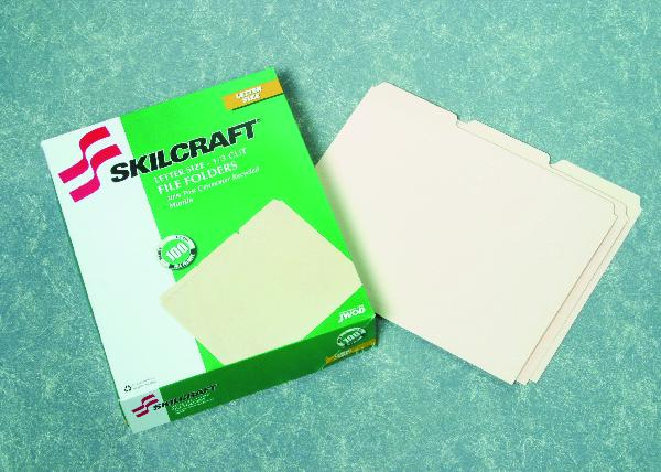 Image of SKILCRAFT® File Folder, Manila, 1/3 Cut, Letter, Hundred