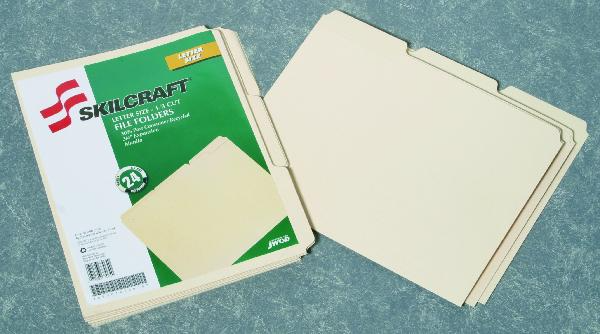 Image of SKILCRAFT® File Folder, Manila, 1/3 Cut, Letter, 24/Package, Case of 23 Packages