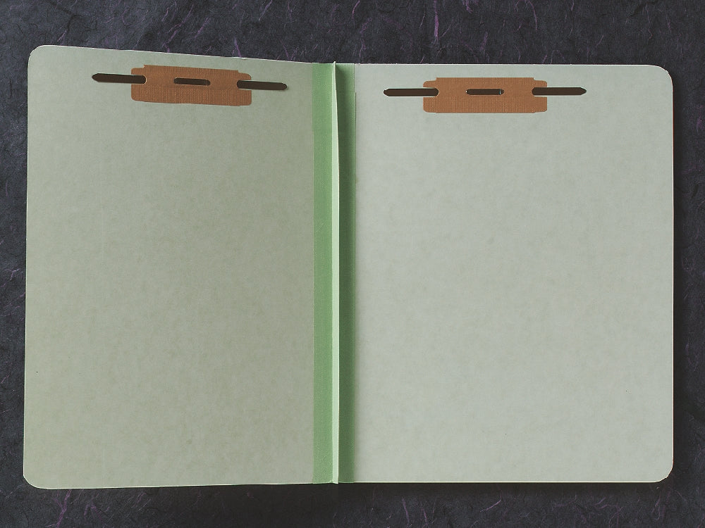 Image of SKILCRAFT® File Folder, Light Green Pressboard, Full Top Tab, Two 1" Prong Fasteners, Letter