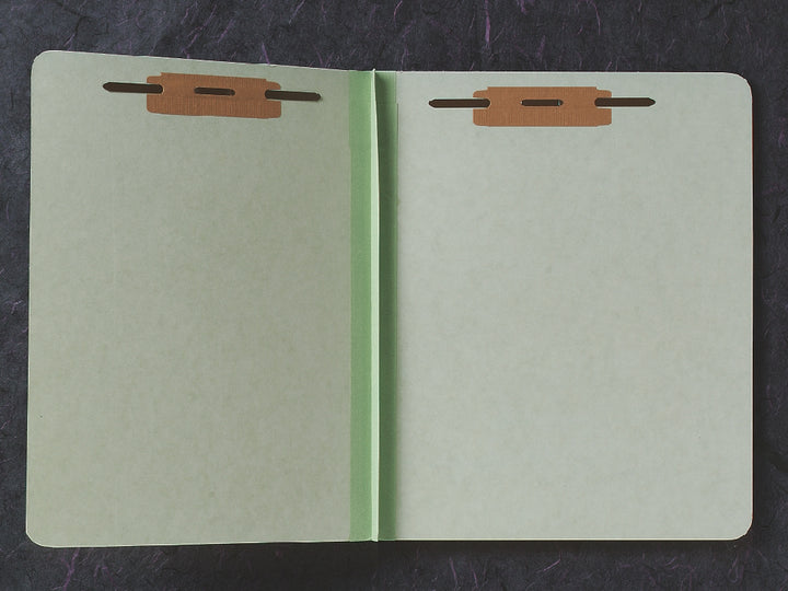 Image of SKILCRAFT® File Folder, Light Green Pressboard, Full Top Tab, Two 1" Prong Fasteners, Letter