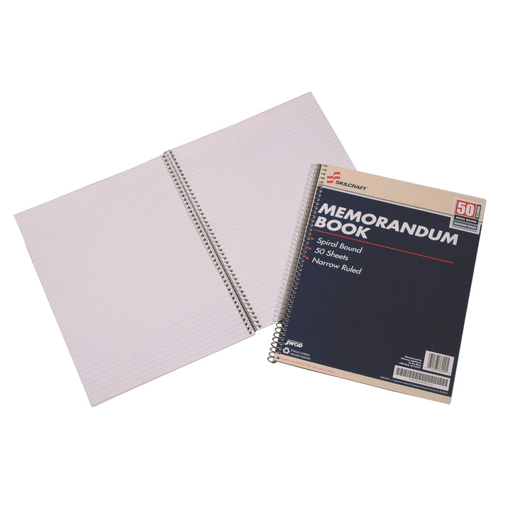 Memorandum Book, Spiral Side Bound, 8-1/2" W x 11" L, 50 Sheets