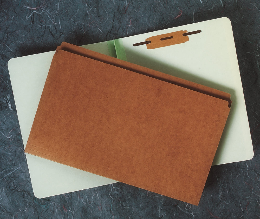 Image of SKILCRAFT® File Folder, Light Green Pressboard, Straight Cut Tab, One 1-1/2" Fastener, Letter