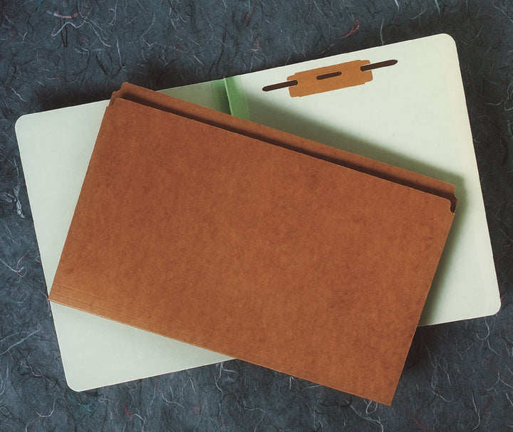 Image of SKILCRAFT® File Folder, Light Green Pressboard, Straight Cut Tab, One 1-1/2" Fastener, Letter