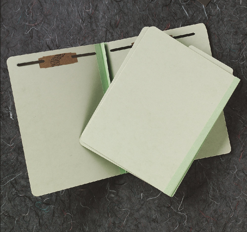 File Folder, Light Green Pressboard, End or Side Self Tab, One 1-1/2" Fastener, Letter