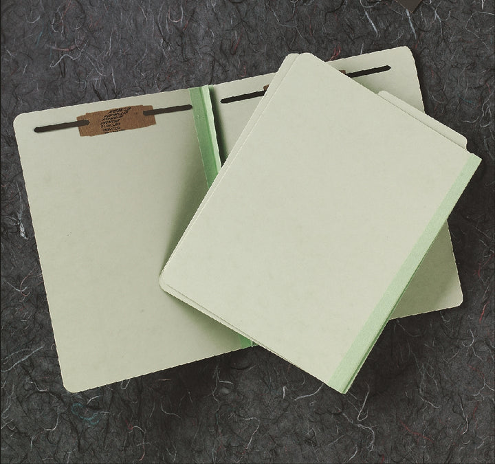 File Folder, Light Green Pressboard, End or Side Self Tab, One 1-1/2" Fastener, Letter