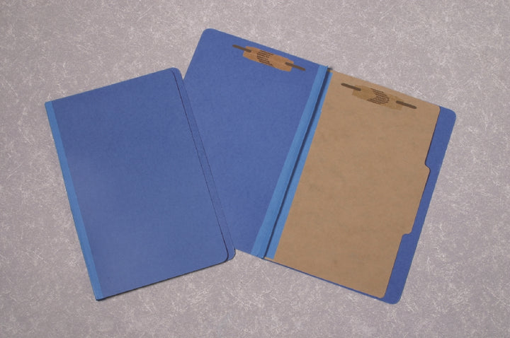 Pressboard Classification Folder, 1 Divider, 4 Part, Legal, Dark Blue