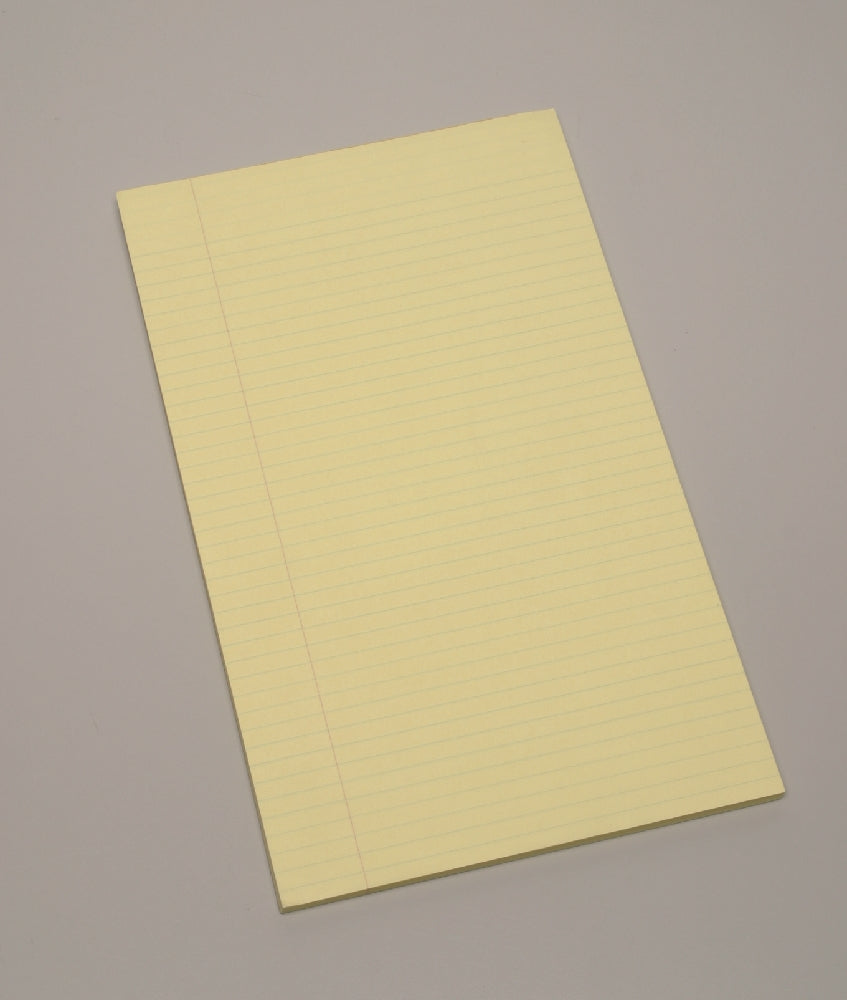 Image of SKILCRAFT® Writing Paper Pad, Glue Bound Top, Legal Rule, 100 Sheets, Legal 8-1/2" x 14" - Single Line Margin, Canary, Case of 4 Dozen