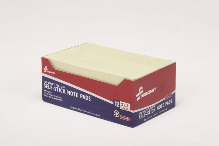 Image of SKILCRAFT® Self-Stick Note Pad, Plain, 100 Sheets, 2" x 3", Yellow