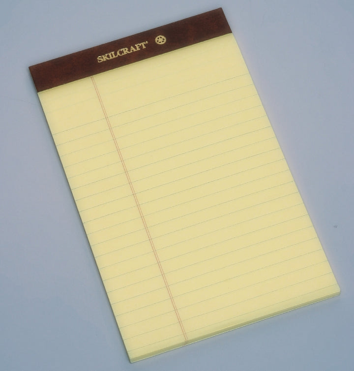 Image of SKILCRAFT® Writing Paper Pad, Top Bound, Legal Rule, 50 Sheets, Junior 5" x 8", Canary, Case of 6 Dozen