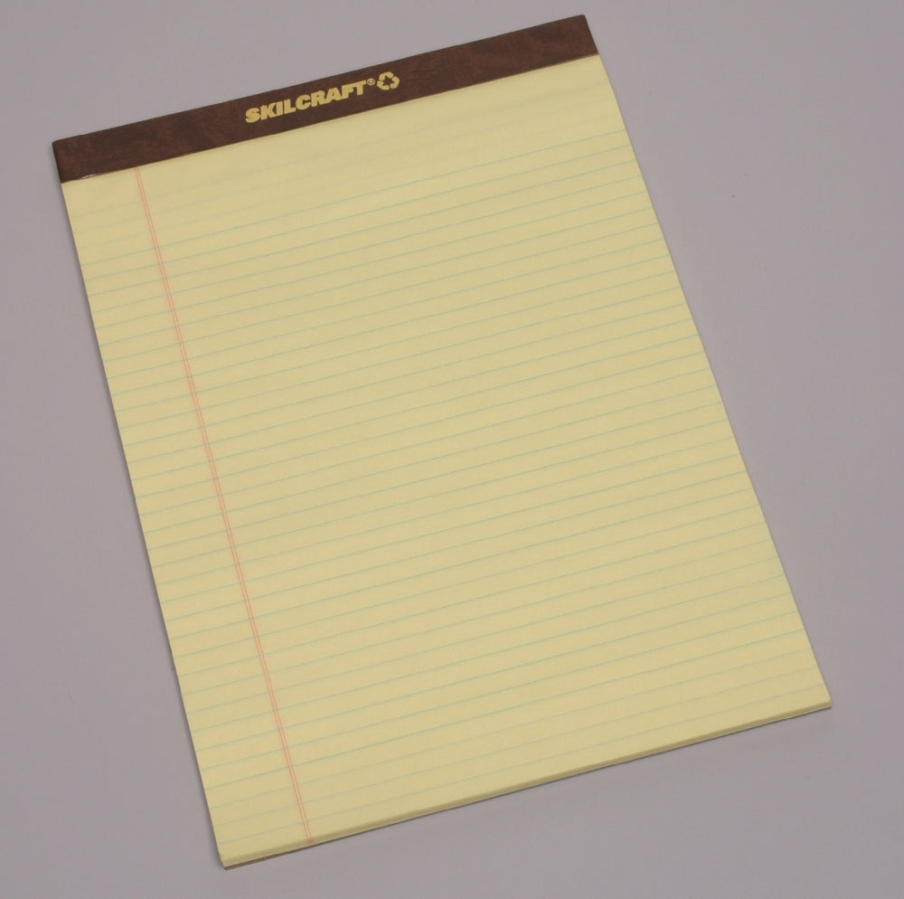 Image of SKILCRAFT® Writing Paper Pad, Top Bound, Legal Rule, 50 Sheets, Letter 8-1/2" x 11-3/4", Canary