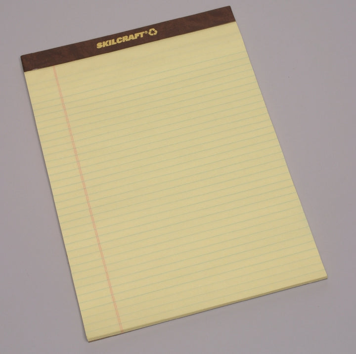 Image of SKILCRAFT® Writing Paper Pad, Top Bound, Legal Rule, 50 Sheets, Letter 8-1/2" x 11-3/4", Canary