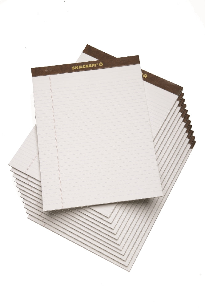 Image of SKILCRAFT® Writing Paper Pad, Top Bound, Legal Rule, 50 Sheets, Letter 8-1/2" x 11-3/4", White