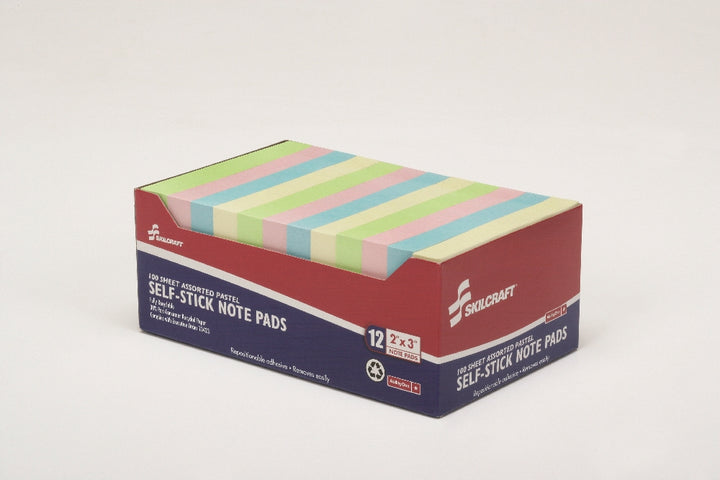 Image of SKILCRAFT® Self-Stick Note Pad, Plain, 100 Sheets, 2" x 3", Assorted Pastel, Case of 12 Dozen