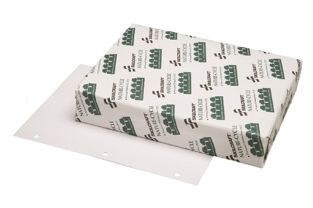 Image of SKILCRAFT® Processed Chlorine Free 100% PCW Copy Paper, 8-1/2" x 11" 3-Hole Punched