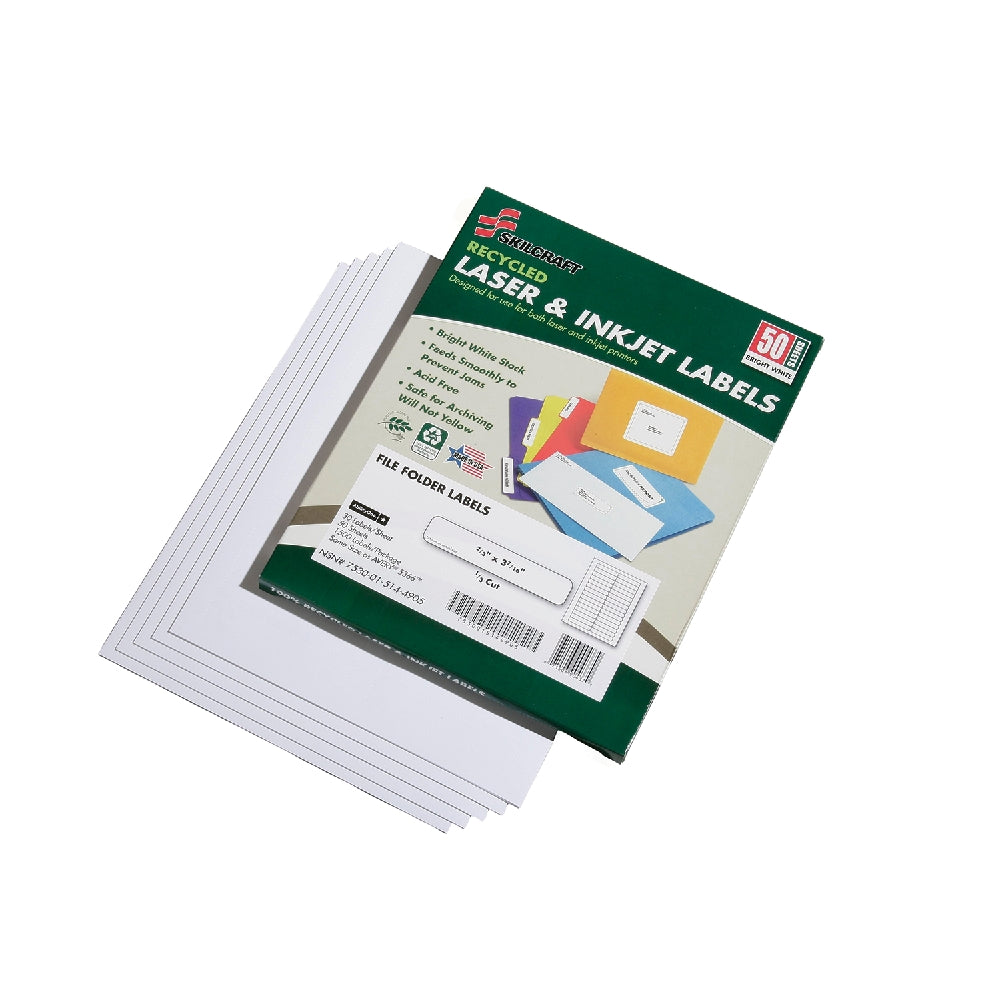 Image of SKILCRAFT® Recycled File Folder Labels, 2/3" x 3-7/16", 30/Sheet, 1500 Labels