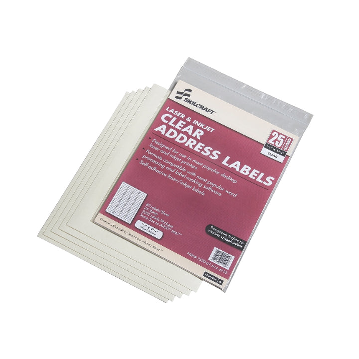 Image of SKILCRAFT® Clear Laser/Inkjet Labels, 1-3/4" x 1/2", 40/Sheet, 2000 Labels