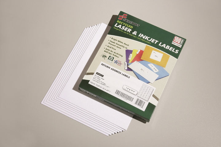 Image of SKILCRAFT® Recycled Laser and Inkjet Labels, Address and Shipping, 1/2" x 1-3/4" , 80/Sheet, 100 Sheets/Box, Case of 12 Boxes