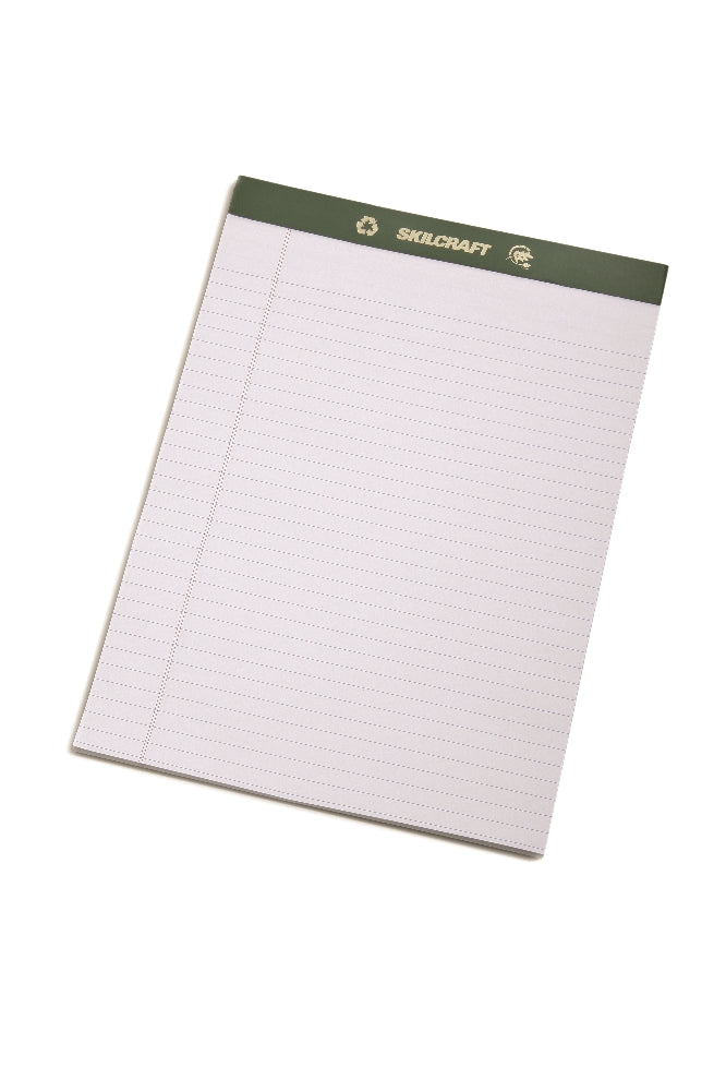 Image of SKILCRAFT® Writing Paper Pad, Top Bound, Legal Rule, 50 Sheets, 100% Recycled Process Chlorine-Free, Letter 8-1/2" x 11-3/4", White