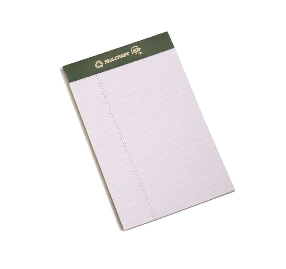 Image of SKILCRAFT® Writing Paper Pad, Top Bound, Legal Rule, 50 Sheets, 100% Recycled Process Chlorine-Free, Junior 5" x 8", White